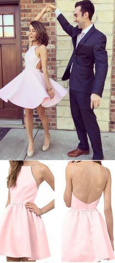 Pink Short Prom Dress Elegant New arrival A-Line Backless Halter Sleeveless Homecoming Dress RS27