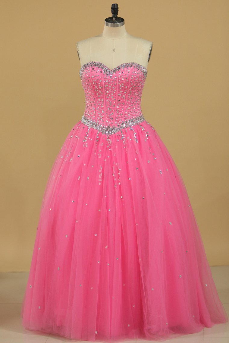 2024 Ball Gown Beaded Bodice Quinceanera Dresses Sweetheart Tulle Floor Length