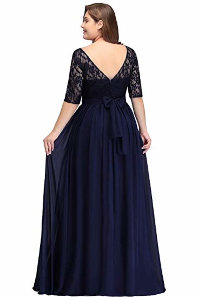 Plus Size Lace Chiffon With Half Sleeves Elegant Long Ball Evening Dress