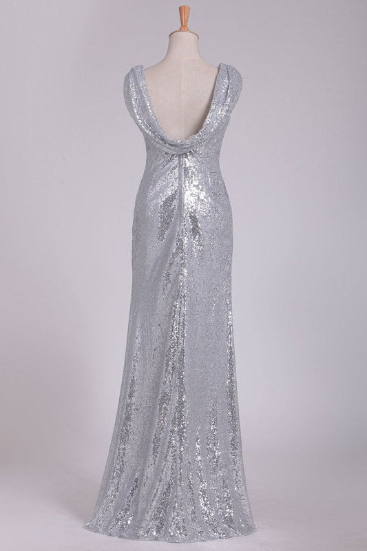 2024 Open Back Bridesmaid Dresses Scoop Sequins Floor Length