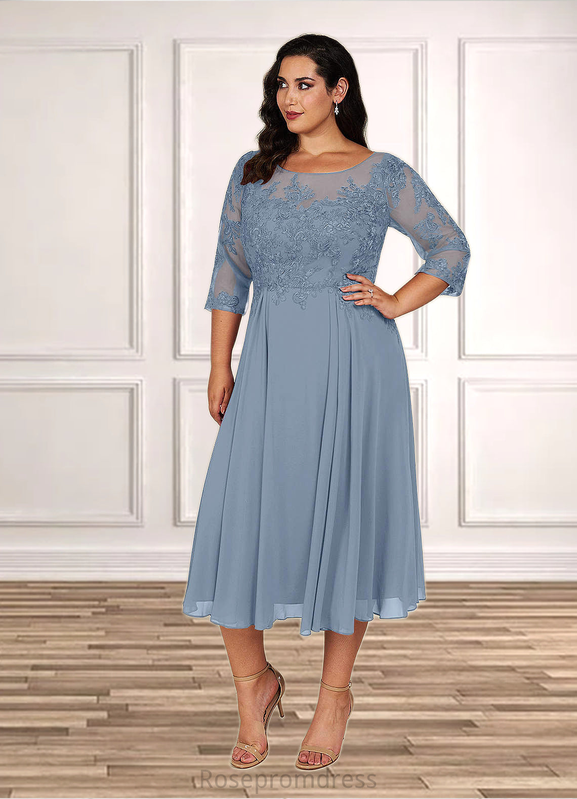 Hadassah A-Line Lace Tea-Length Dress SRSP0019829