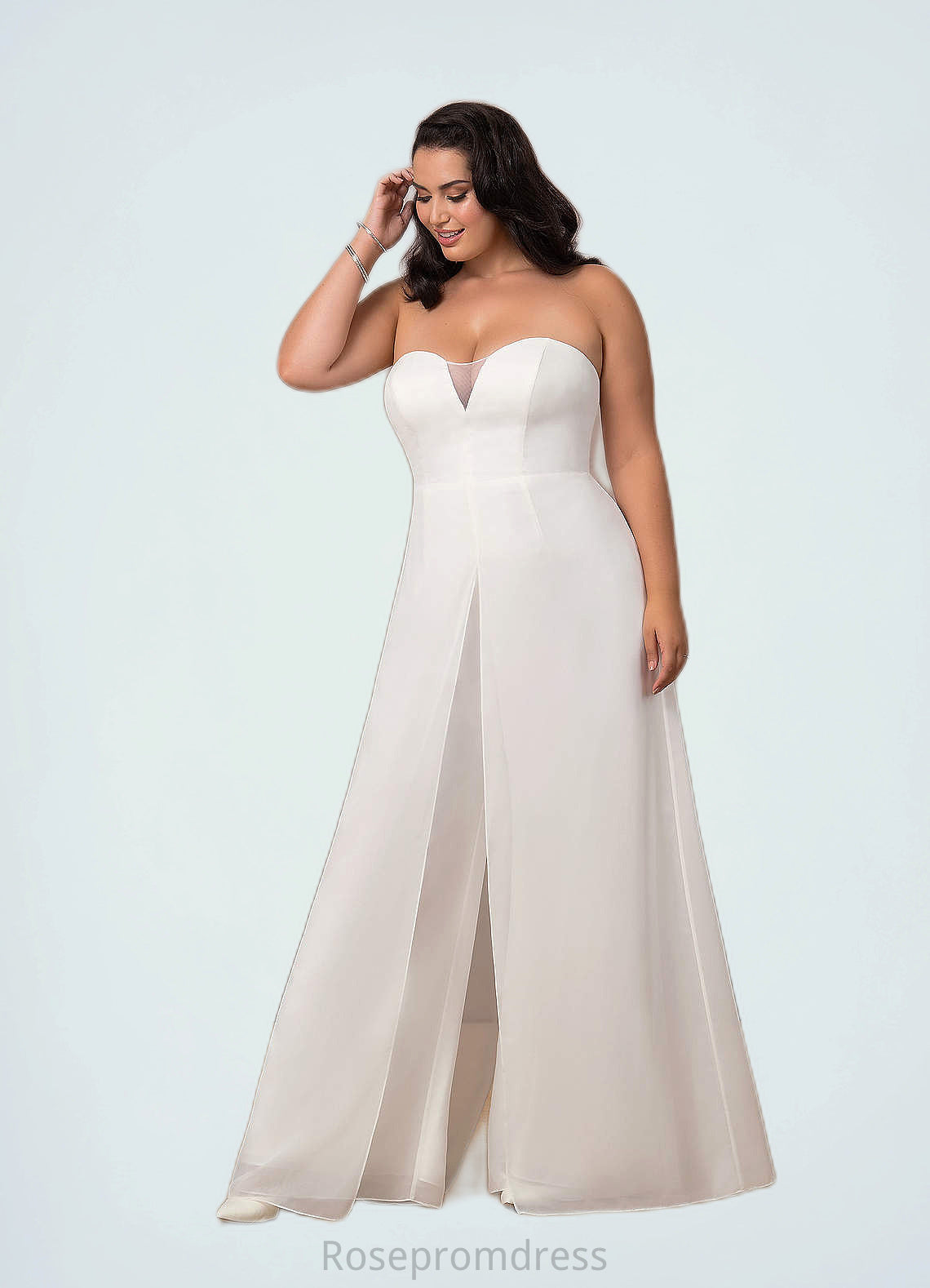 Marie Strapless Sweetheart Neckline Chiffon Jumpsuit Diamond White SRSP0020064