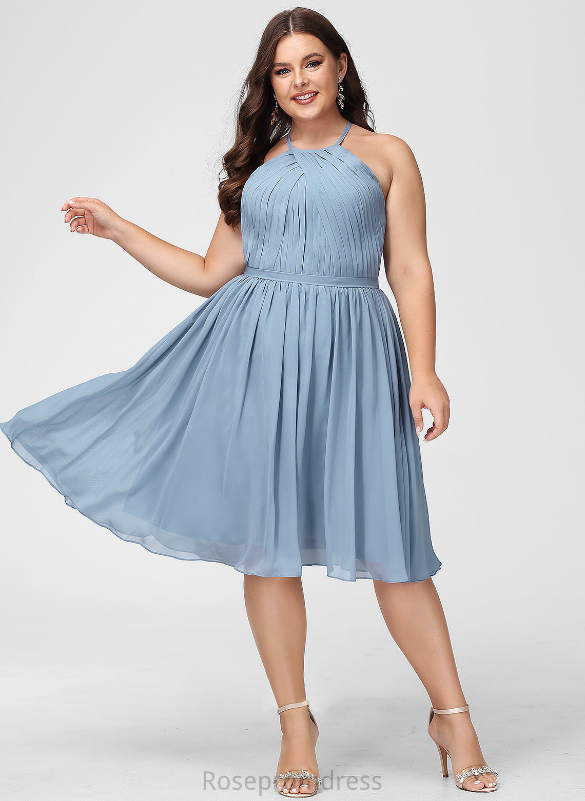Neckline Fabric Length A-line Silhouette Straps&Sleeves Scoop Knee-Length Sasha Sleeveless Natural Waist V-Neck Bridesmaid Dresses