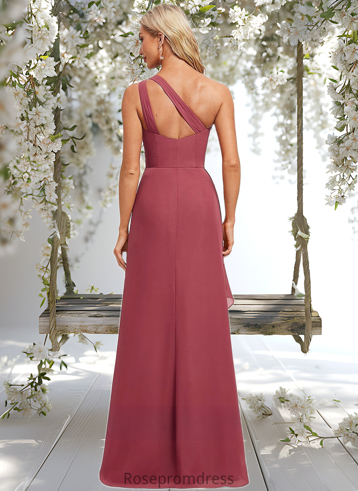 Alanna A-line One Shoulder Floor-Length Chiffon Bridesmaid Dress With Ruffle DSP0025824