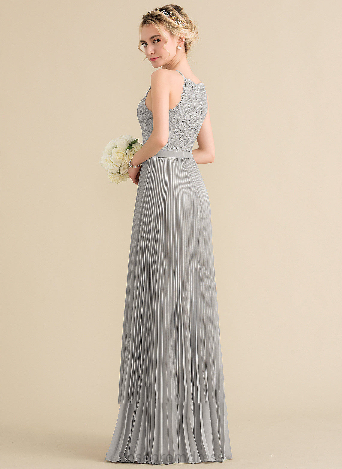 Pleated ScoopNeck Fabric Neckline A-Line Silhouette Embellishment Length Floor-Length Marissa Bridesmaid Dresses