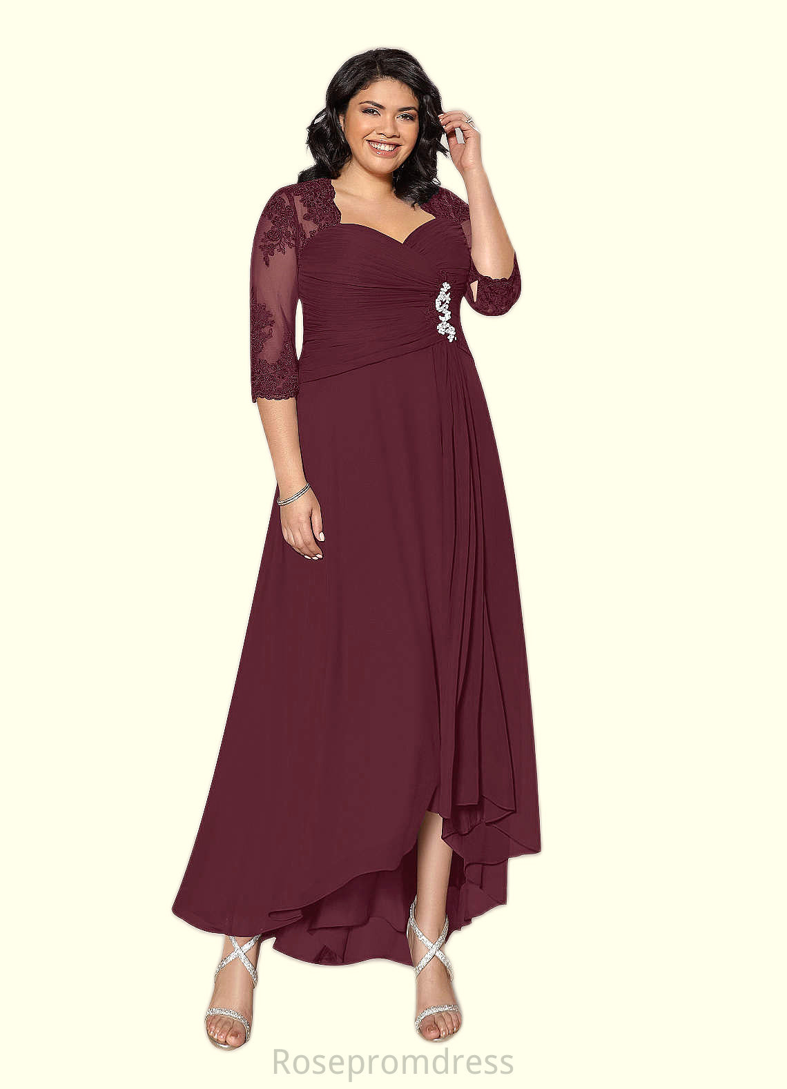 Janiya A-Line Lace Chiffon Asymmetrical Dress SRSP0019875