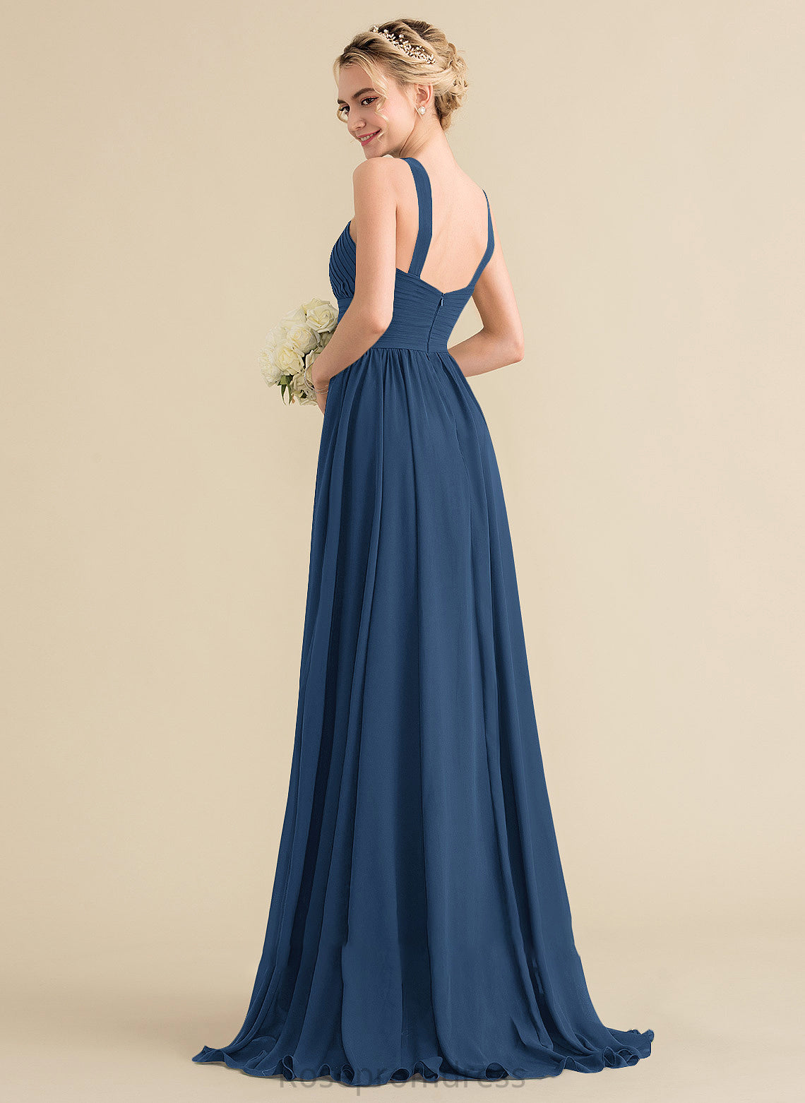 SweepTrain Embellishment Fabric A-Line Silhouette Neckline Length Ruffle V-neck Trudie Bridesmaid Dresses