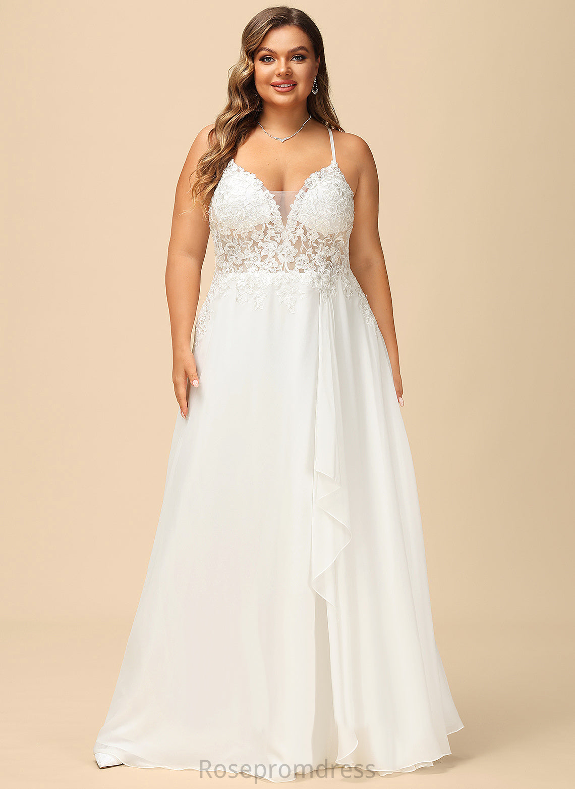 Floor-Length Wedding Wedding Dresses Chiffon Dress Anabella With A-Line V-neck Lace Sequins