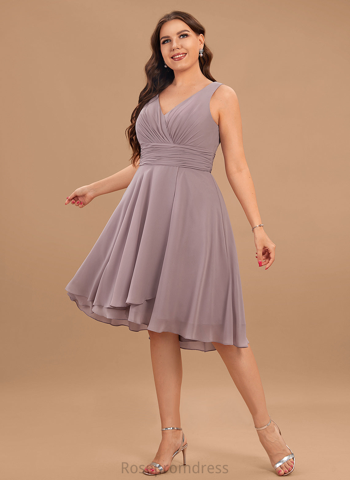 A-Line Cocktail Cocktail Dresses Ruffle Asymmetrical Desiree V-neck With Chiffon Dress