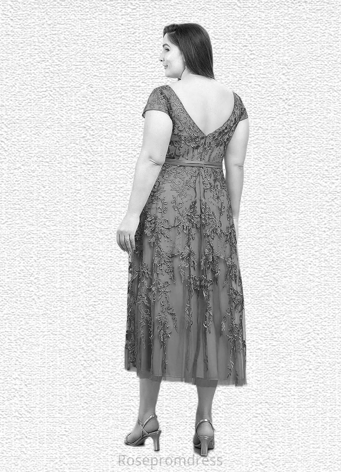 Emilia A-Line Lace Tulle Tea-Length Dress SRSP0019839