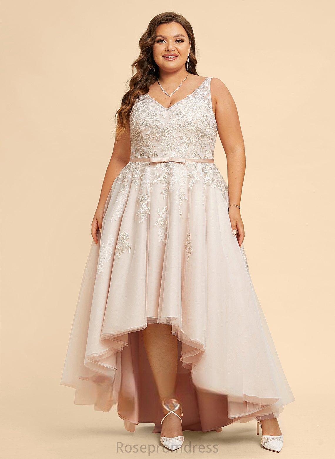 Dress Lena Asymmetrical Wedding Dresses Bow(s) Satin With Lace Wedding A-Line V-neck Tulle