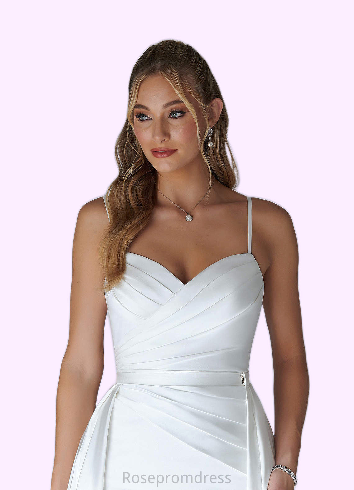 Zoe A-Line Pleated Stretch Satin Chapel Train Dress SRSP0020085