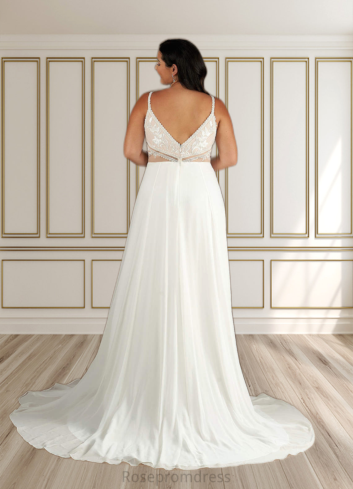 Amy A-Line Sequins Chiffon Chapel Train Dress SRSP0020120