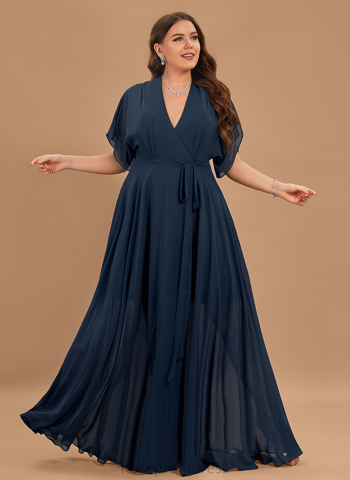 Straps&Sleeves Length Fabric V-Neck Floor-Length Silhouette Neckline A-line Ciara Tea Length Spaghetti Staps Natural Waist Bridesmaid Dresses