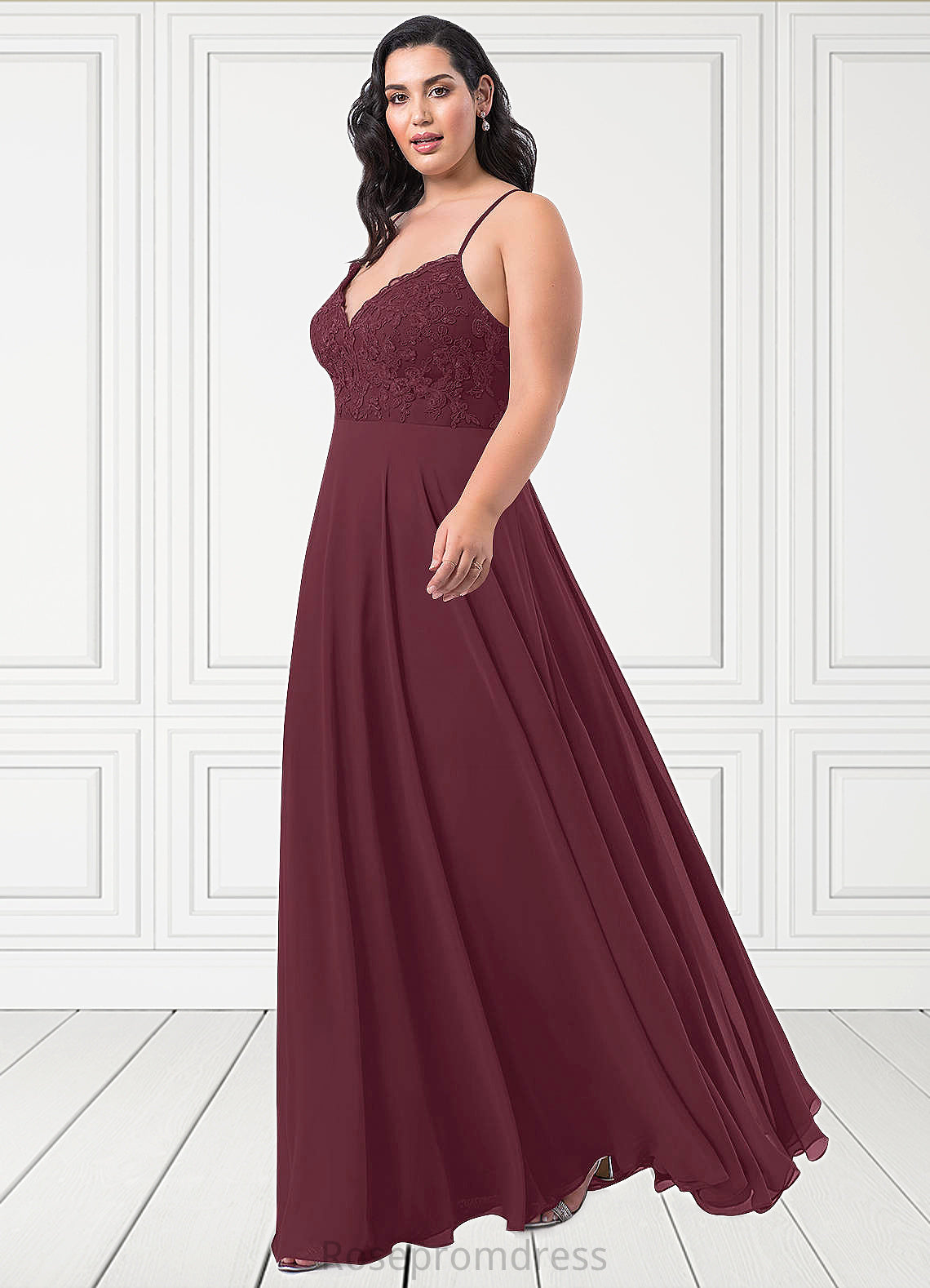 Bridget A-Line Lace Chiffon Floor-Length Dress SRSP0019641