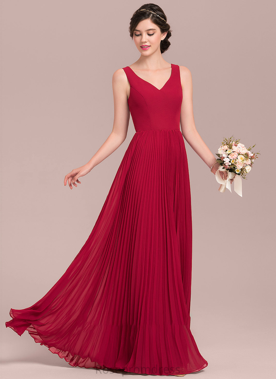 A-Line Fabric Silhouette Floor-Length Neckline Embellishment Length SplitFront V-neck Pleated Esther Spaghetti Staps Bridesmaid Dresses