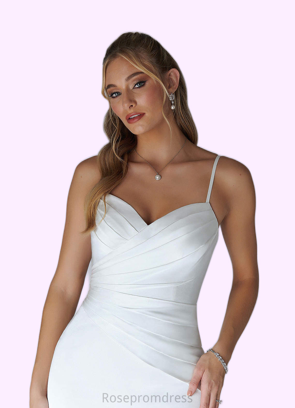 Zoe A-Line Pleated Stretch Satin Chapel Train Dress SRSP0020085