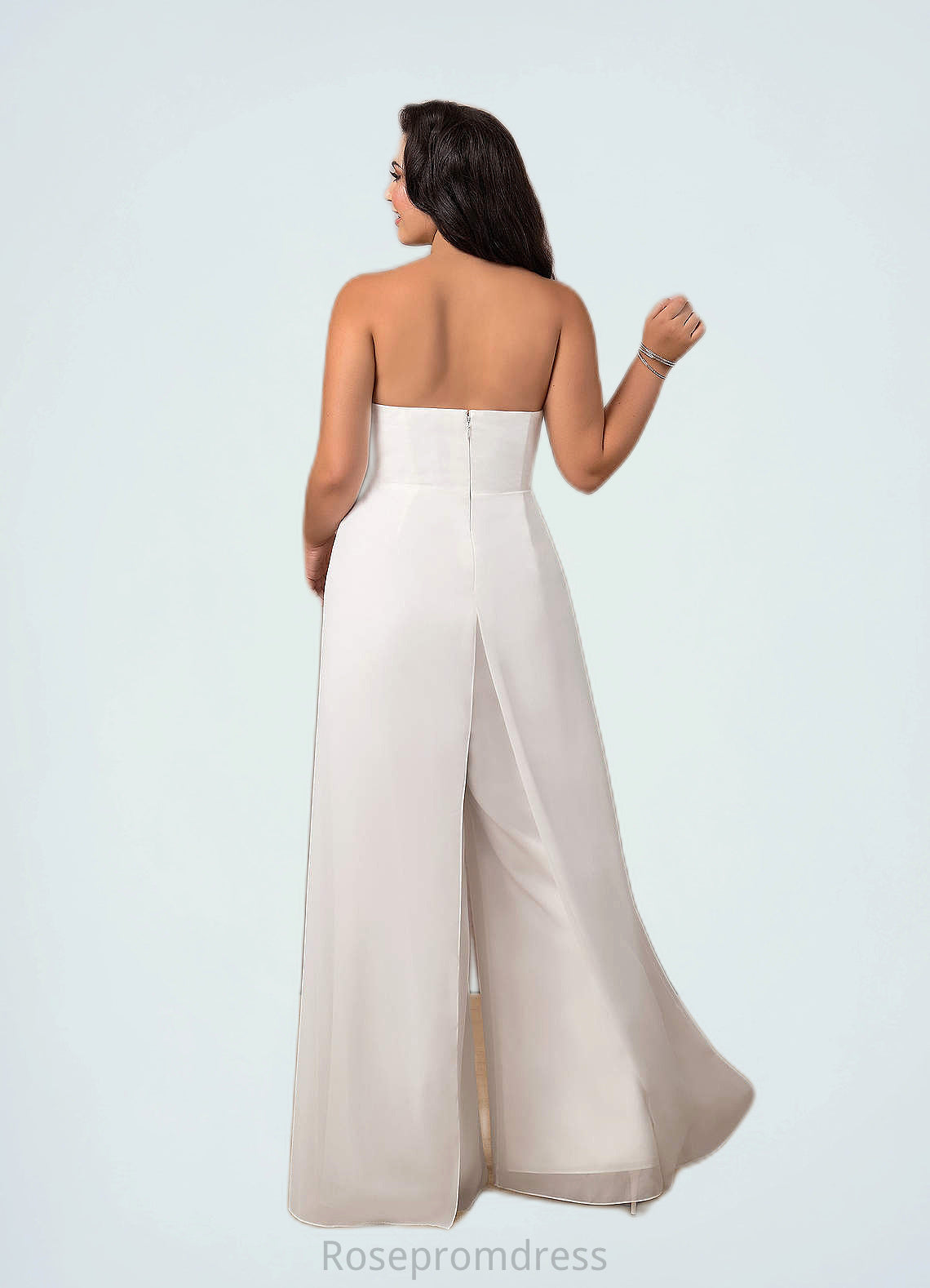 Marie Strapless Sweetheart Neckline Chiffon Jumpsuit Diamond White SRSP0020064