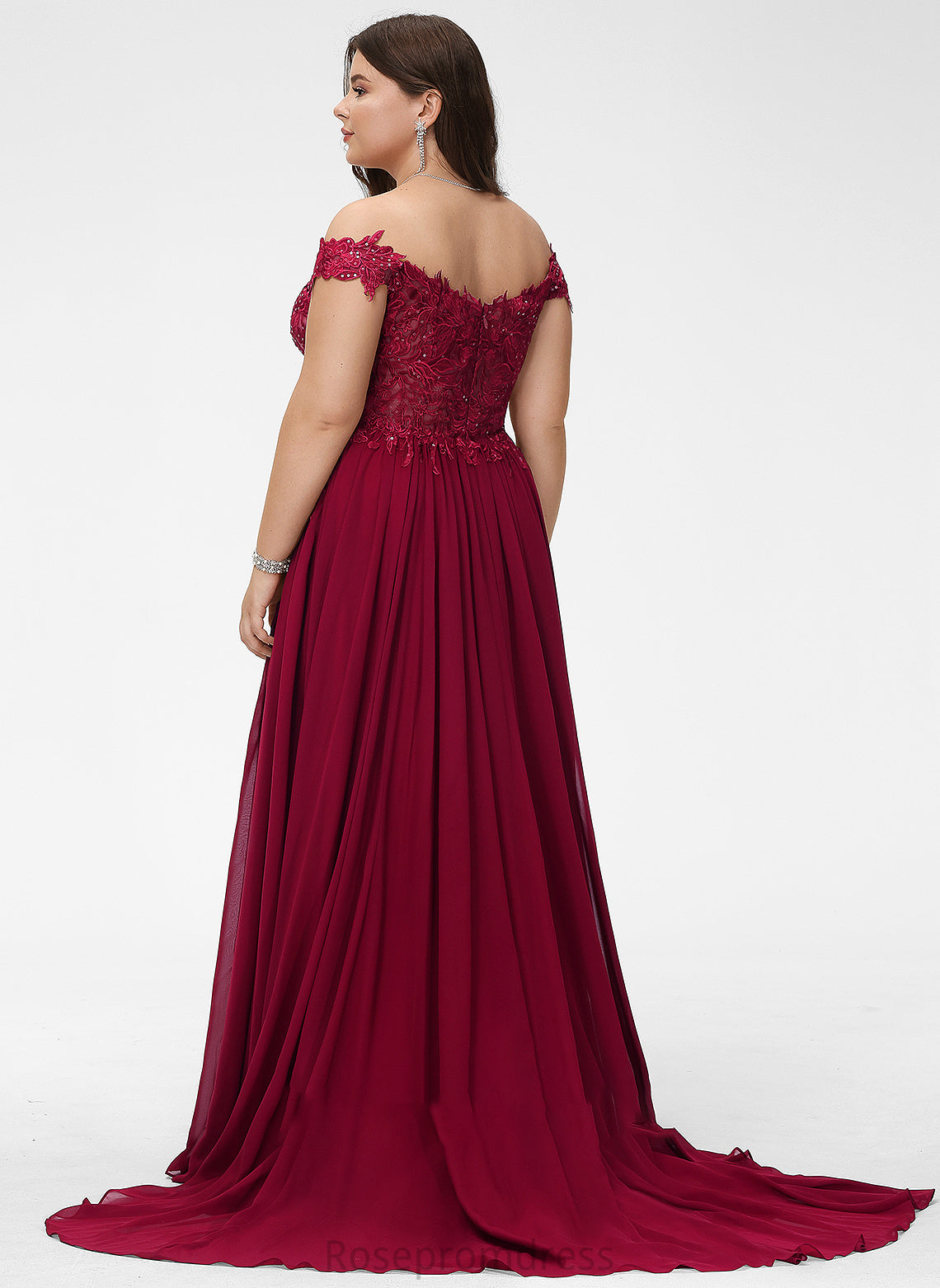 Off-the-Shoulder A-Line Prom Dresses Train Chiffon Lace Kaydence Sweep With Sequins