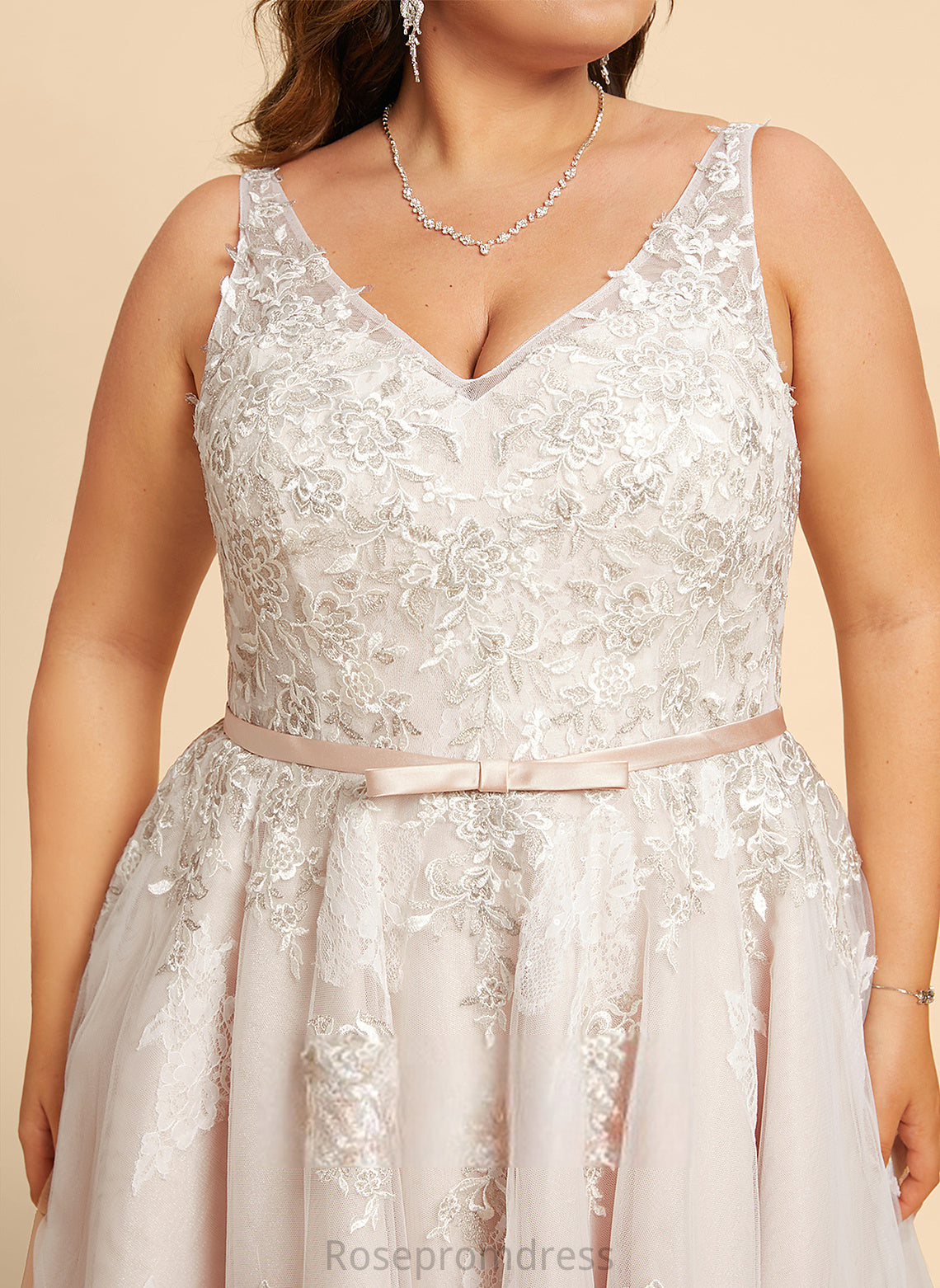 Dress Lena Asymmetrical Wedding Dresses Bow(s) Satin With Lace Wedding A-Line V-neck Tulle