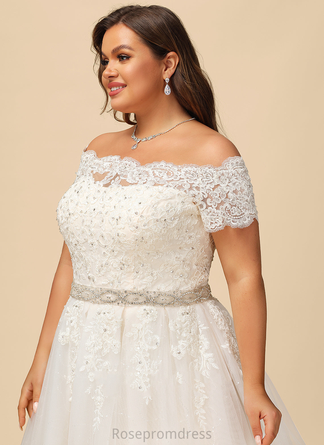 Ball-Gown/Princess Wedding Dresses Lace Dress Wedding With Sequins Tulle Court Beading Train Off-the-Shoulder Dominique