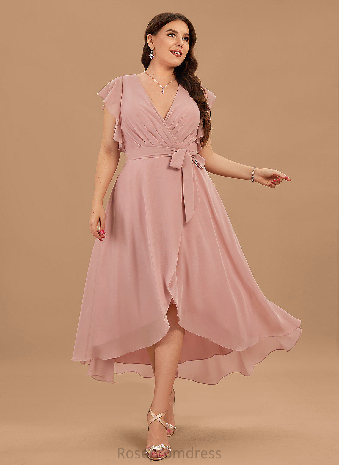 Silhouette Neckline A-line BackZip Fabric Embellishment V-Neck BackStyle Chloe Bridesmaid Dresses