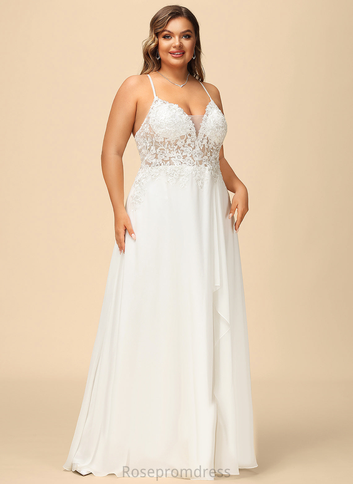 Floor-Length Wedding Wedding Dresses Chiffon Dress Anabella With A-Line V-neck Lace Sequins