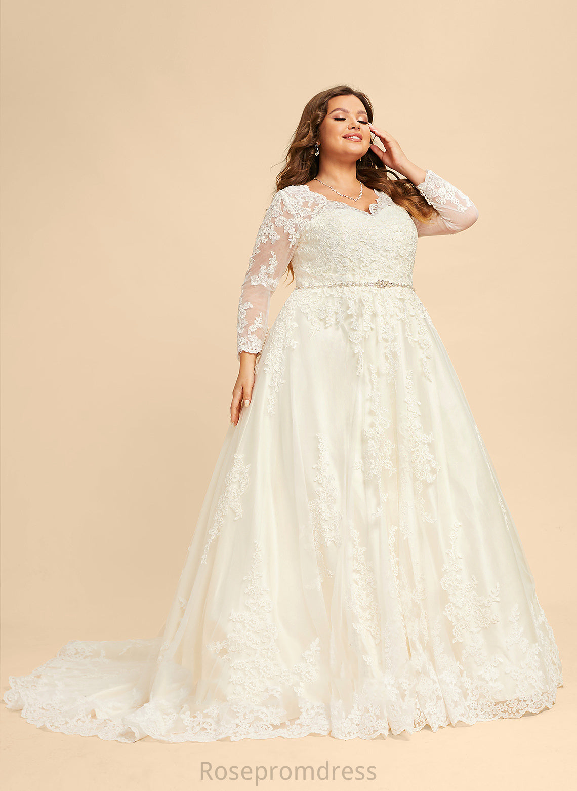 Abagail Beading With V-neck Chapel Train Wedding Dresses Dress Ball-Gown/Princess Lace Sequins Tulle Wedding
