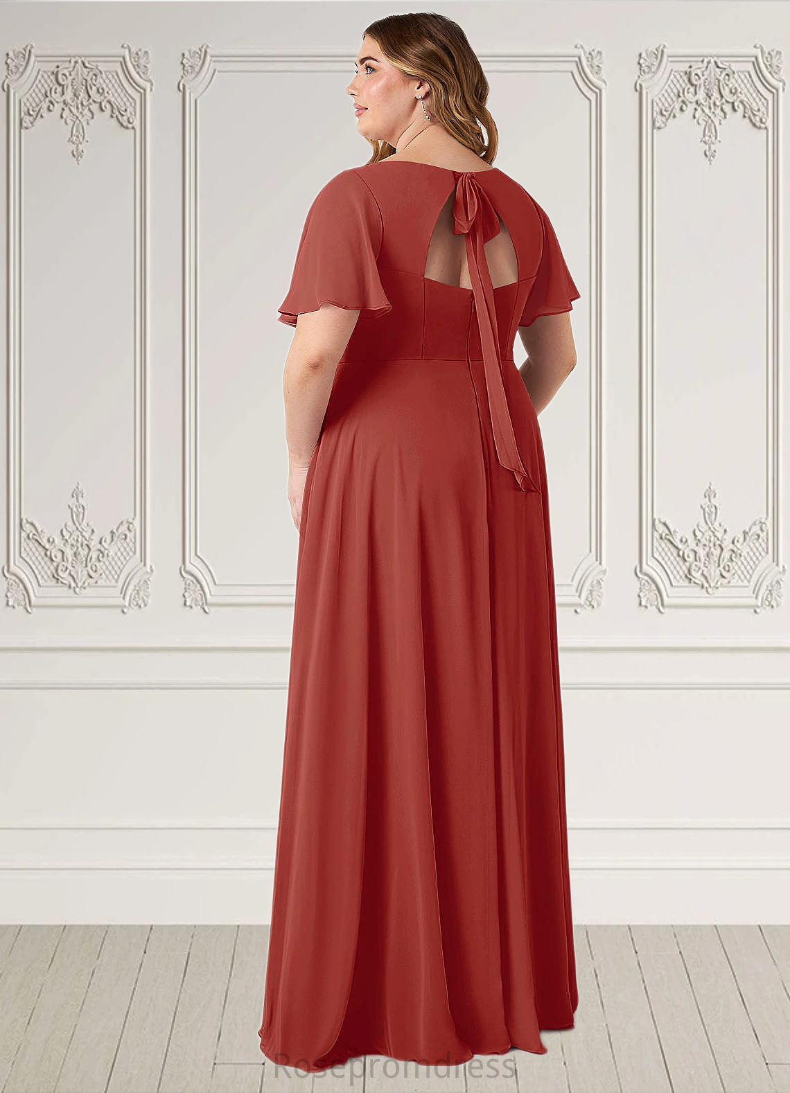 Angela A-Line Ruched Chiffon Floor-Length Dress SRSP0019603