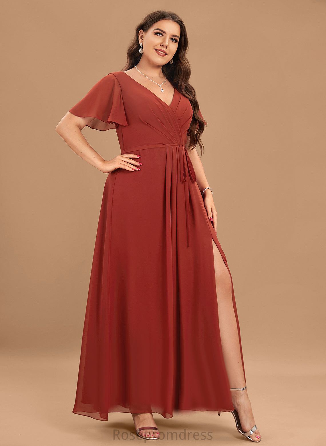 A-line Floor-Length Fabric Straps&Sleeves Length V-Neck Neckline Silhouette Aubrey Natural Waist A-Line/Princess Floor Length Bridesmaid Dresses