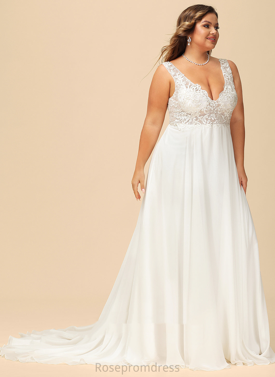 Court Chiffon A-Line Dress Train Wedding Dresses Wedding Lace V-neck Salome