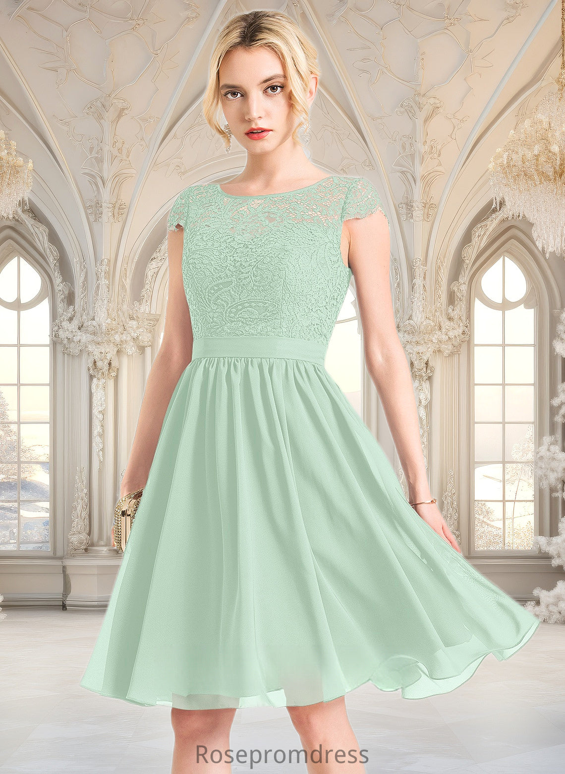 Zoey A-line Scoop Knee-Length Lace Chiffon Homecoming Dress DSP0025698