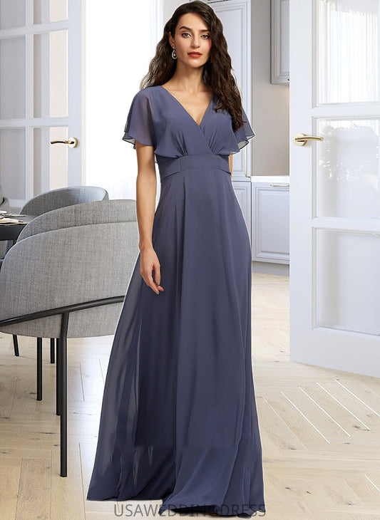 Evelyn A-Line V-neck Floor-Length Bridesmaid Dress DSP0012770