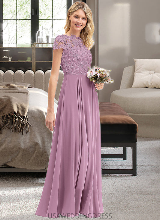 Amelie A-Line Scoop Neck Floor-Length Chiffon Lace Bridesmaid Dress With Pockets DSP0012776