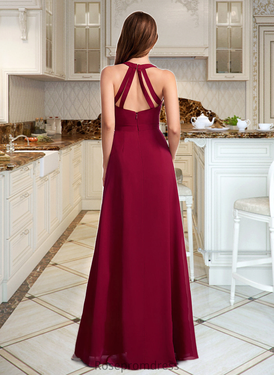 Dalia A-Line V-neck Floor-Length Bridesmaid Dress SRSP0012785