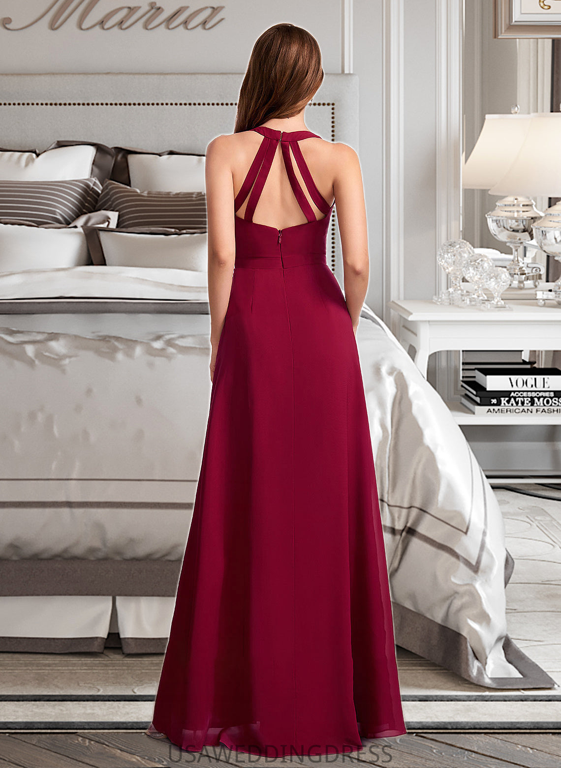 Beryl A-Line V-neck Floor-Length Bridesmaid Dress DSP0012785