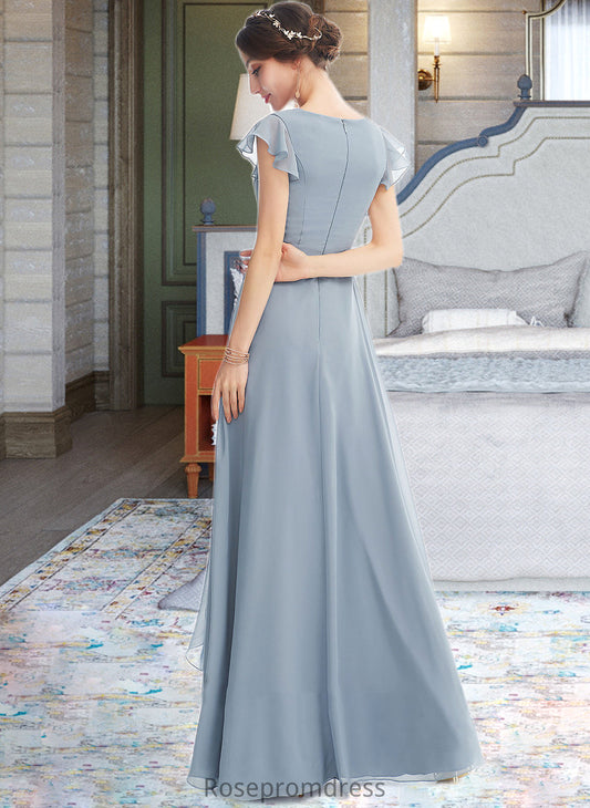 Ally A-Line V-neck Floor-Length Bridesmaid Dress With Ruffle Split Front SRSP0012787