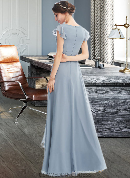 Izabelle A-Line V-neck Floor-Length Bridesmaid Dress With Ruffle Split Front DSP0012787