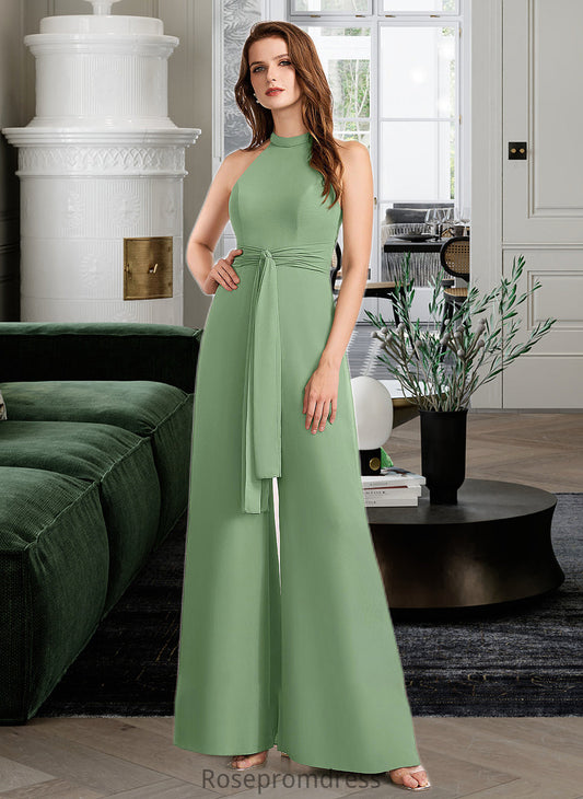 Audrey Jumpsuit/Pantsuit High Neck Floor-Length Bridesmaid Dress With Bow(s) SRSP0012792