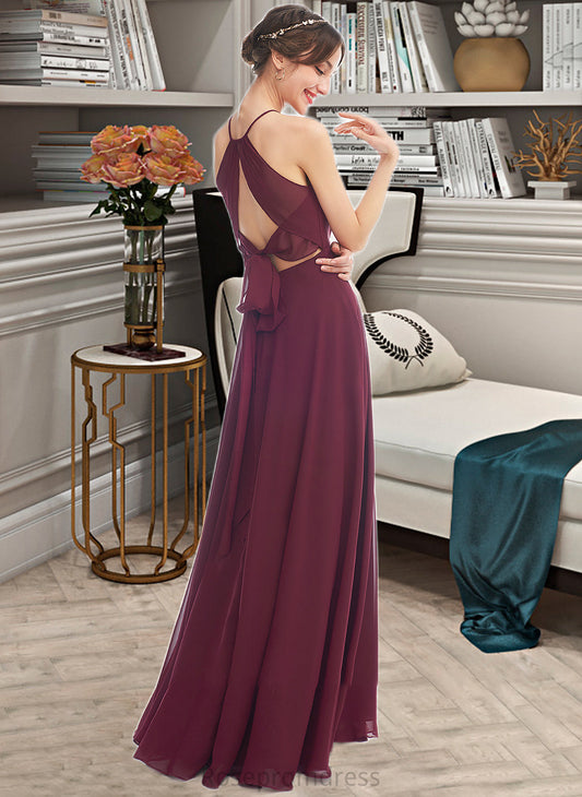 Hadley A-Line Halter Floor-Length Bridesmaid Dress With Split Front SRSP0012798