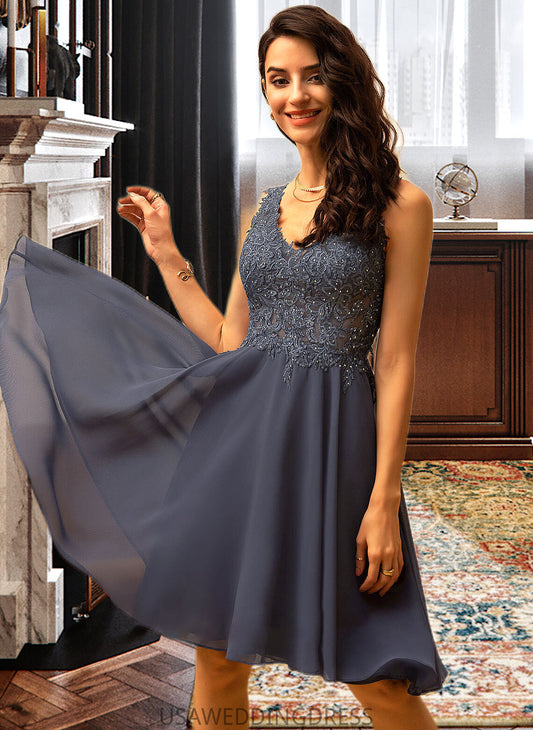 Neveah A-Line V-neck Knee-Length Chiffon Bridesmaid Dress With Beading DSP0012800
