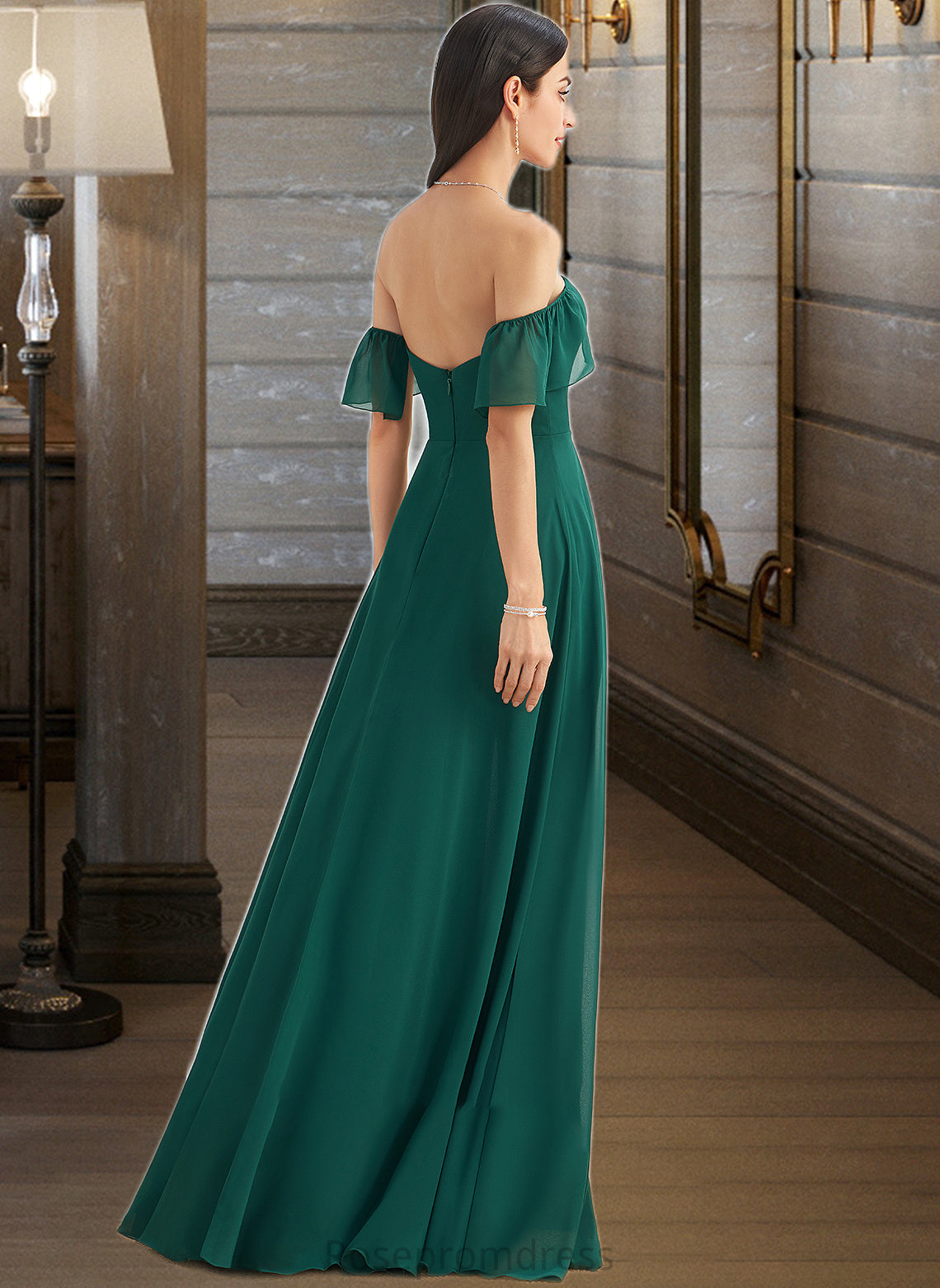 Camila A-Line Off-the-Shoulder Floor-Length Bridesmaid Dress With Split Front SRSP0012802