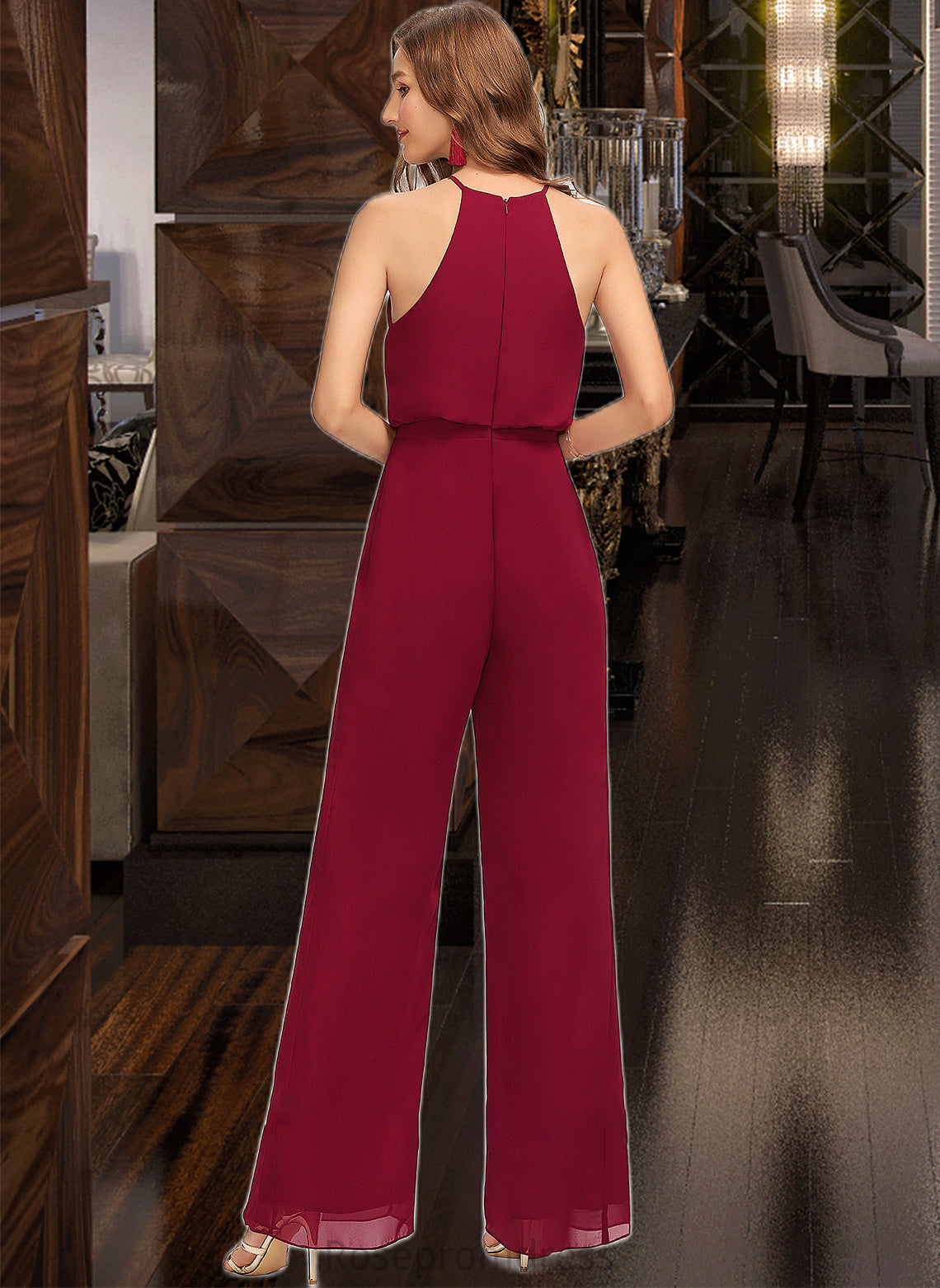 Miracle Jumpsuit/Pantsuit Scoop Neck Floor-Length Chiffon Bridesmaid Dress With Pockets SRSP0012809