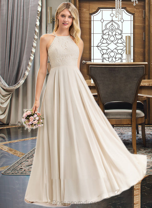 Giuliana A-Line Scoop Neck Floor-Length Chiffon Lace Bridesmaid Dress With Pockets SRSP0012817