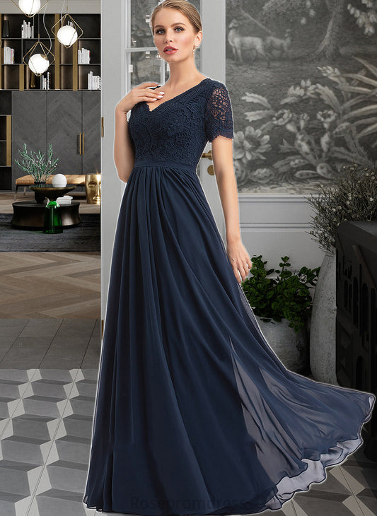 Nicola A-Line V-neck Floor-Length Chiffon Bridesmaid Dress SRSP0012821