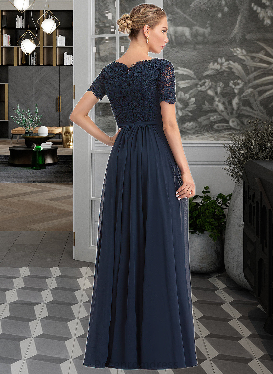 Nicola A-Line V-neck Floor-Length Chiffon Bridesmaid Dress SRSP0012821