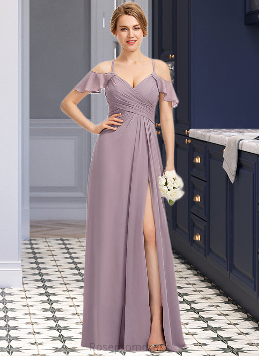 Hope A-Line V-neck Floor-Length Chiffon Bridesmaid Dress With Ruffle Split Front Cascading Ruffles SRSP0012822