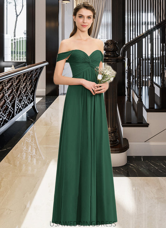 Vivian A-line Off the Shoulder Floor-Length Chiffon Bridesmaid Dress With Ruffle DSP0012825