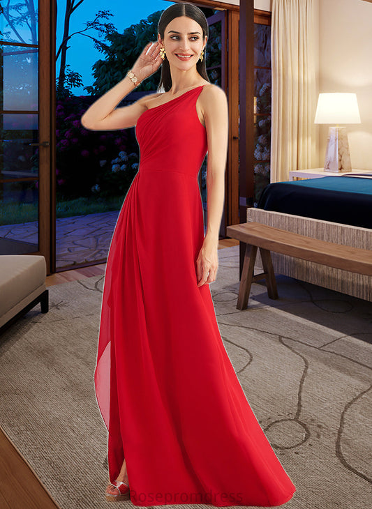 Sarai A-Line One-Shoulder Floor-Length Bridesmaid Dress With Ruffle Split Front SRSP0012827