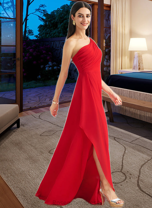 Sarai A-Line One-Shoulder Floor-Length Bridesmaid Dress With Ruffle Split Front SRSP0012827